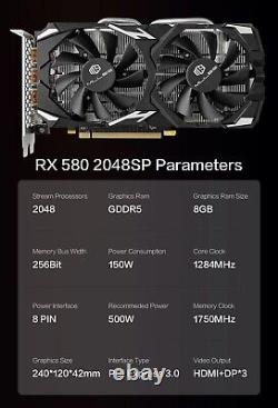 AMD RX 580 8GB 2048SP Gaming Graphics Card GDDR5 256Bit PCI-E 3.0 ×16 8Pin Radeo
