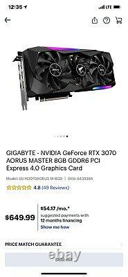 GIGABYTE NVIDIA GeForce RTX 3070 AORUS MASTER 8GB GDDR6 PCI Express 4.0 Graphic