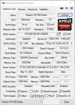 GIGABYTE Radeon RX 580 AORUS 8GB 8G 256-bit GDDR5 PCI-E 3.0 AMD Video Card