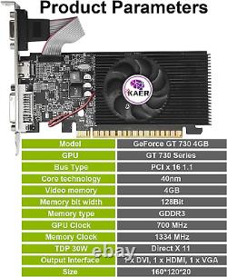 Geforce GT 730 4GB Graphics Card, 128Bit GDDR3 Pcie X16 Low Profile Computer GPU