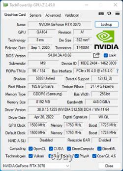 MSI GeForce RTX 3070 VENTUS 2X 8GB 8G 256-bit GDDR6 PCI-E 4.0 NVIDIA Non-LHR