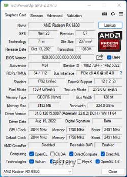 MSI Radeon RX 6600 MECH 2X 8GB 8G 128-bit GDDR6 PCI-E 4.0 AMD Video Card